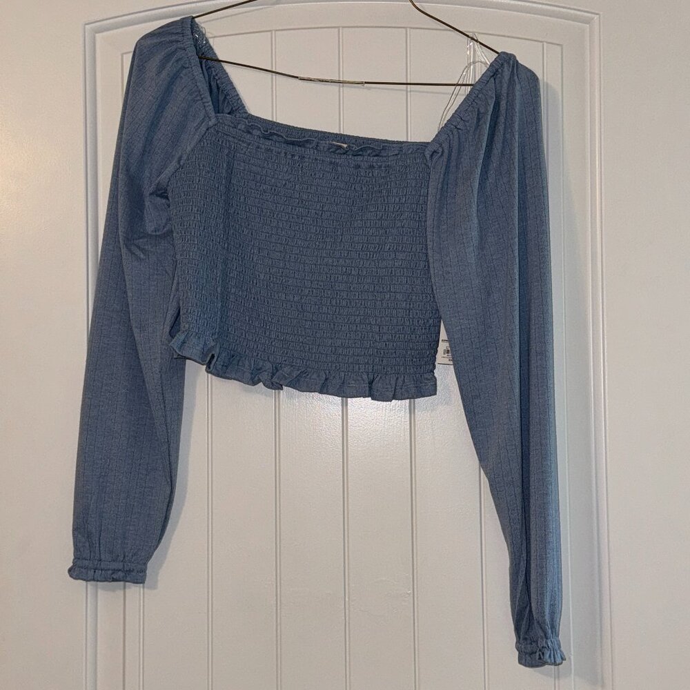 Brand New, Blue crop top long sleeve, Size medium